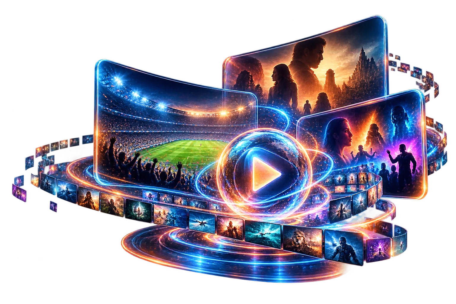 Universo holográfico de conteúdos IPTV com futebol em direto, filmes e séries